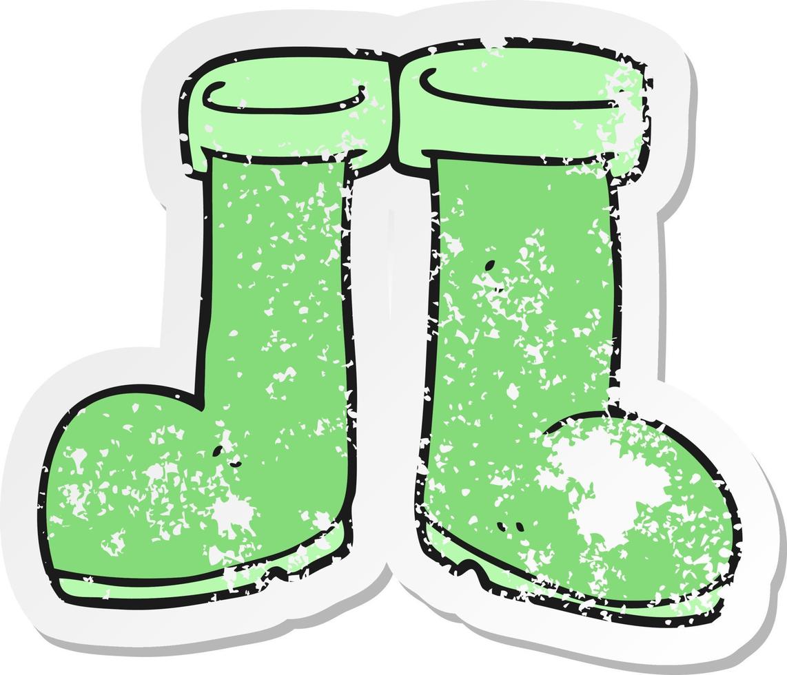 retro distressed sticker of a cartoon wellington boots vector