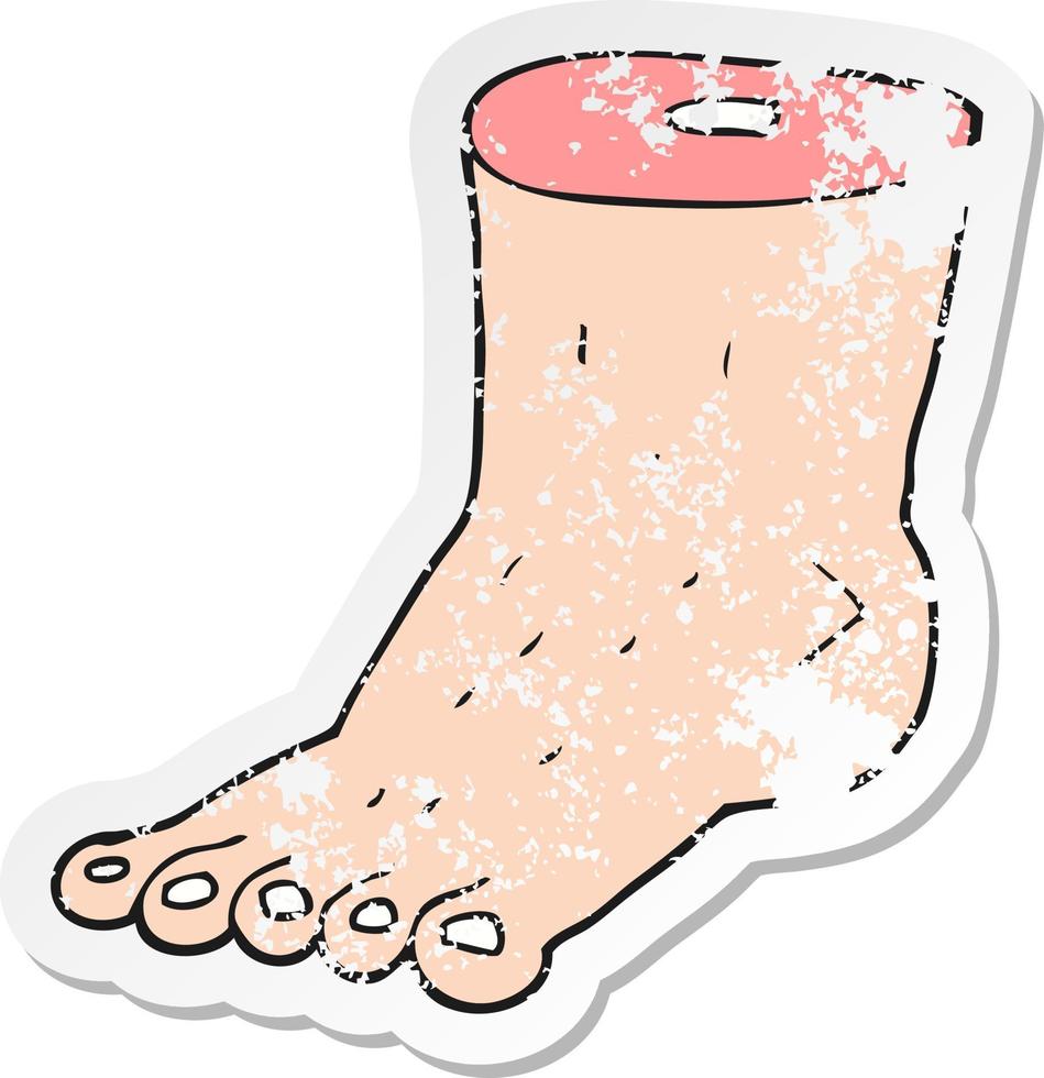 retro distressed sticker of a cartoon foot vector