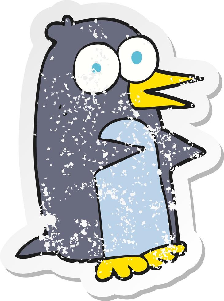 retro distressed sticker of a cartoon penguin vector