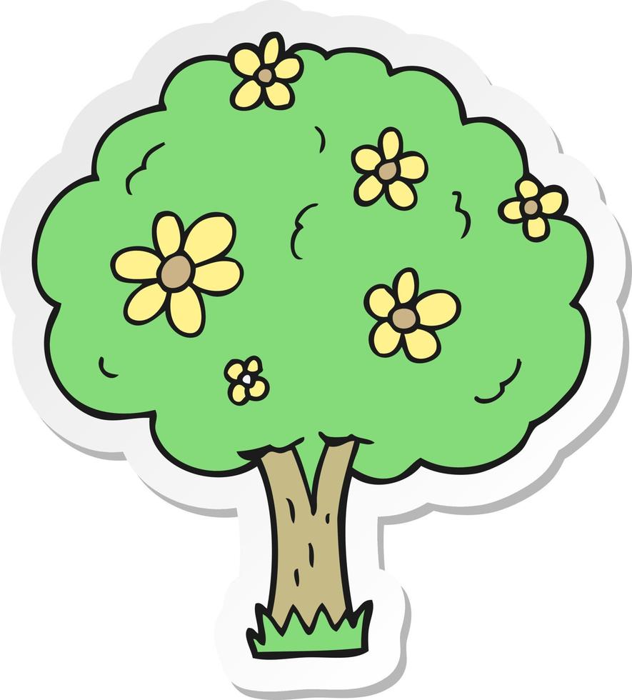 pegatina de un árbol de dibujos animados con flores vector
