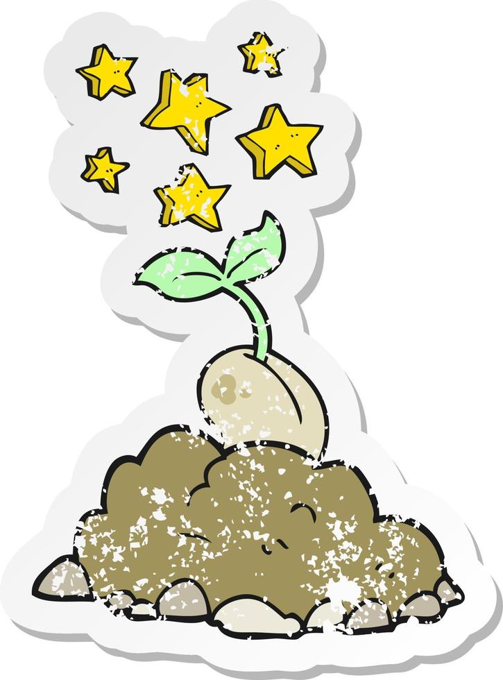 retro distressed sticker of a cartoon sprouting seed vector