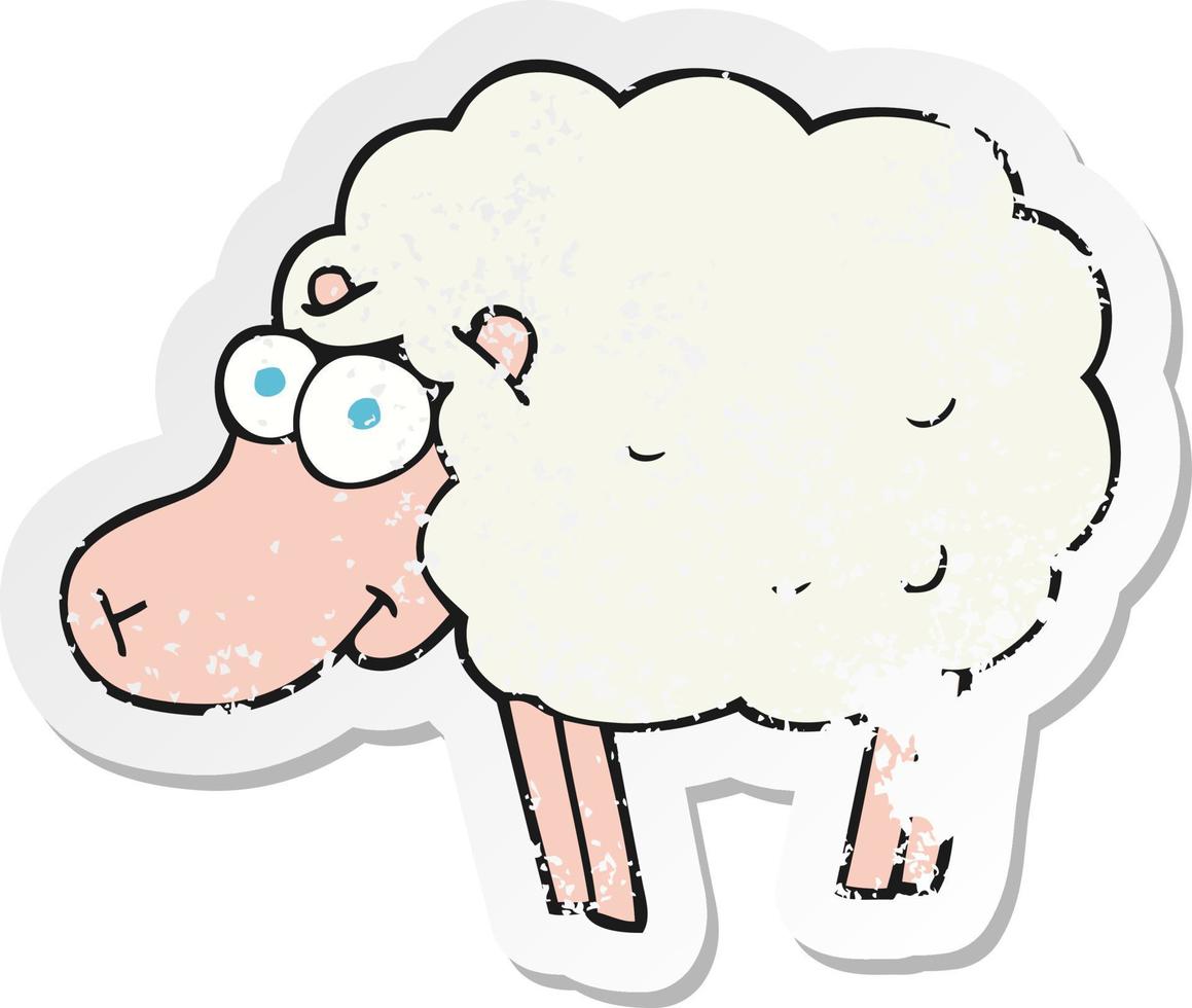 retro distressed sticker of a funny cartoon sheep vector