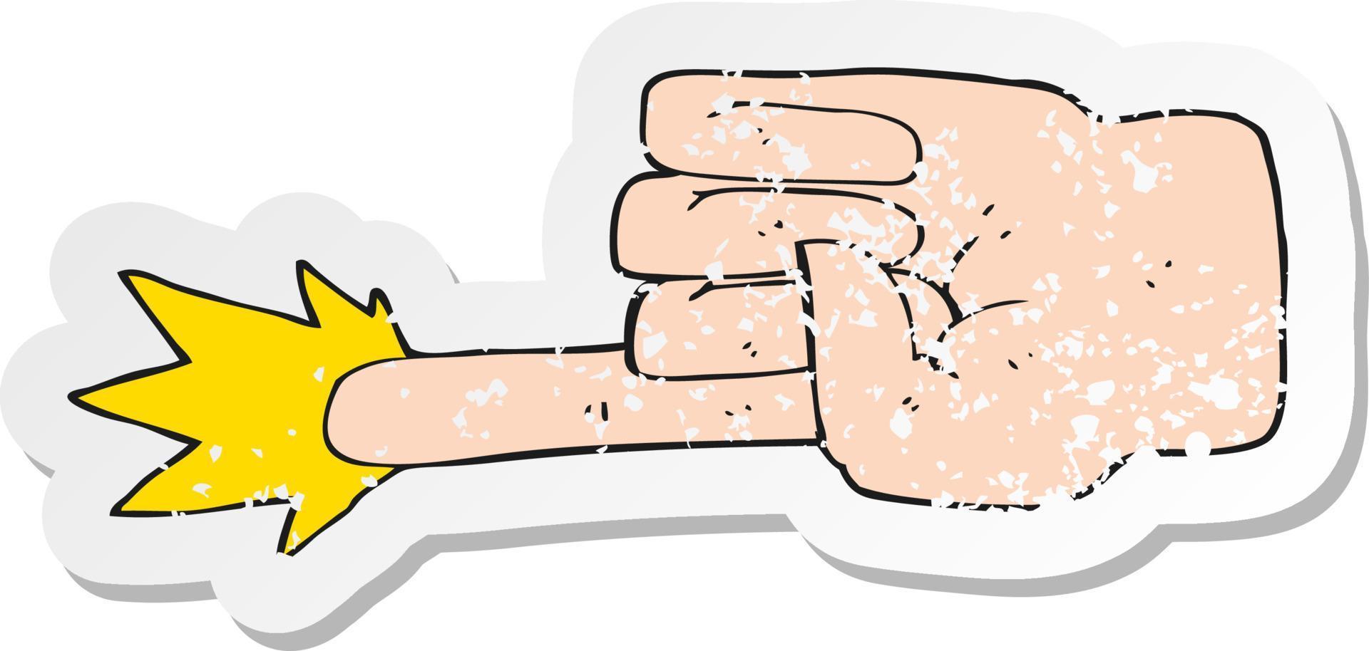 retro distressed sticker of a cartoon pointing hand vector