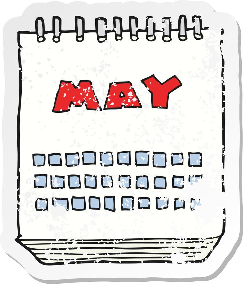 retro distressed sticker of a cartoon calendar showing month of may vector