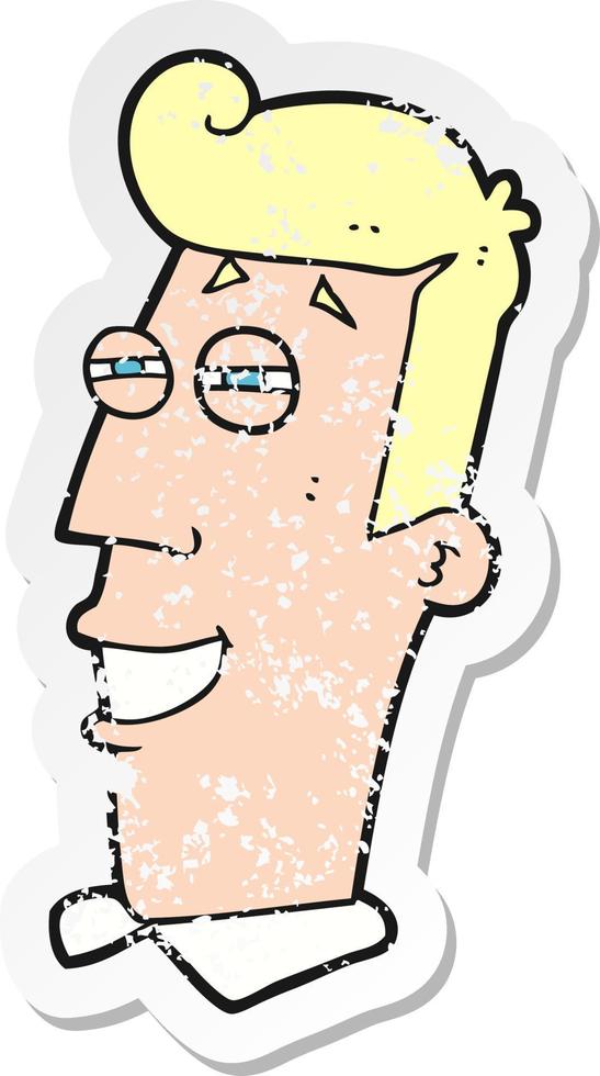 retro distressed sticker of a cartoon grinning man vector