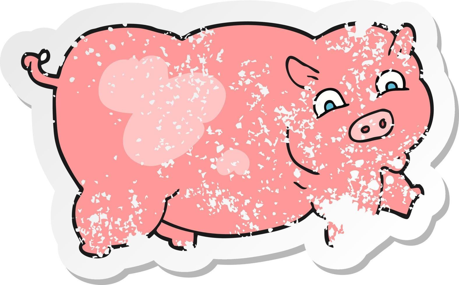 pegatina retro angustiada de un cerdo de dibujos animados vector
