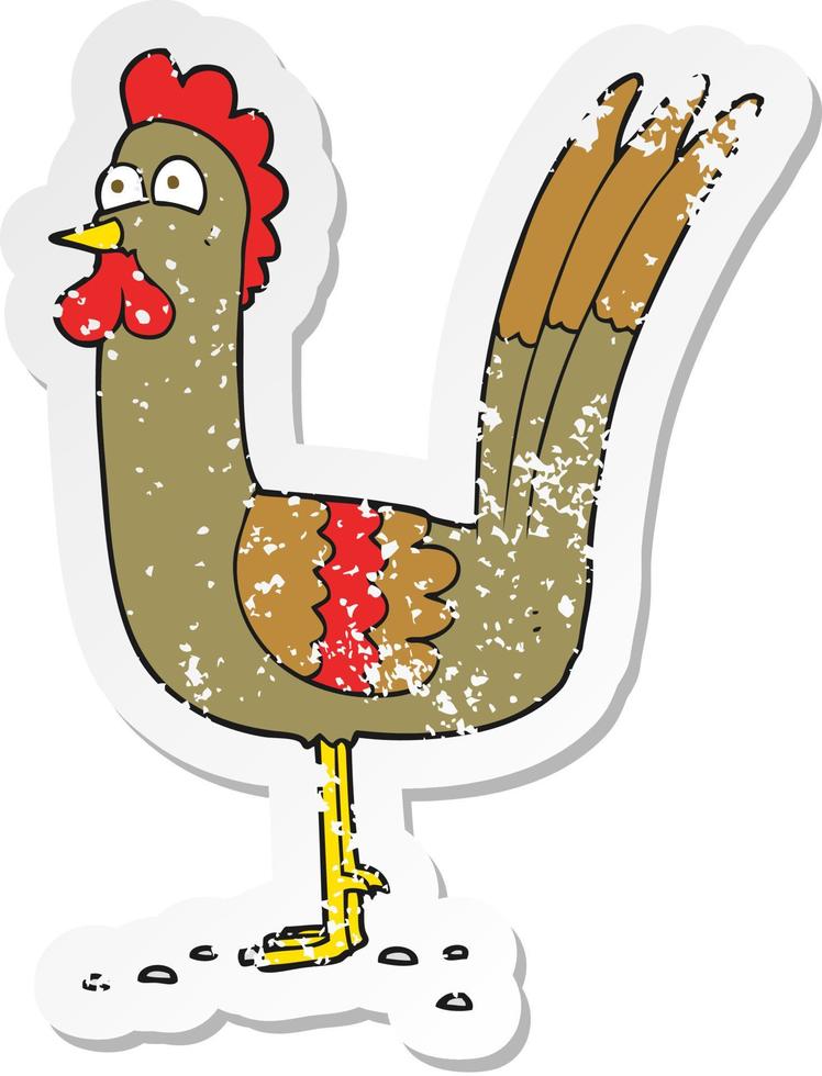 retro distressed sticker of a cartoon chicken vector