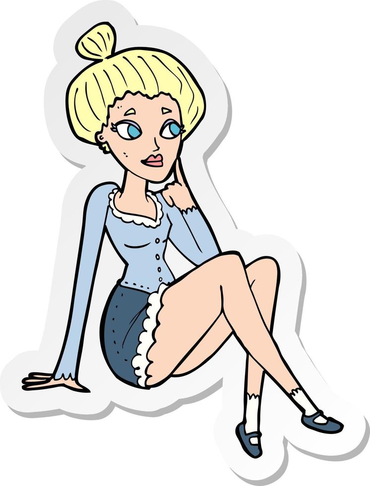 sticker of a cartoon attractive woman sitting thinking vector