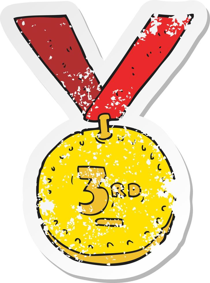 retro distressed sticker of a cartoon sports medal vector