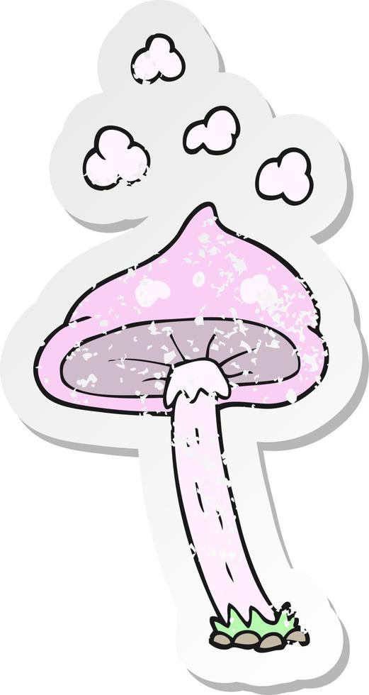 retro distressed sticker of a cartoon mushroom vector