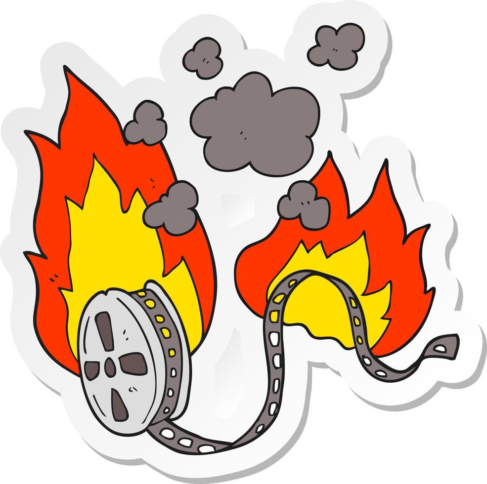 sticker of a cartoon movie film burning vector