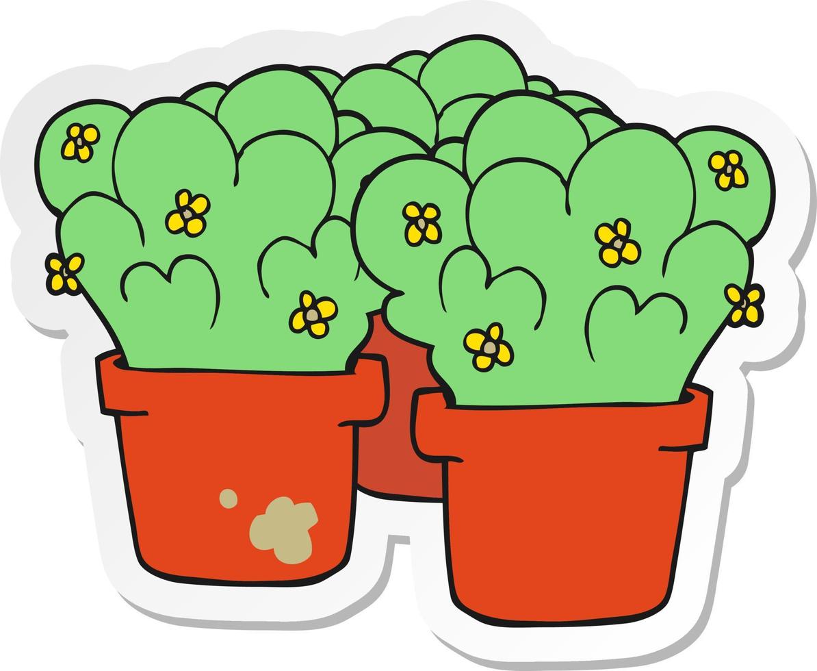 sticker of a cartoon potted plants vector