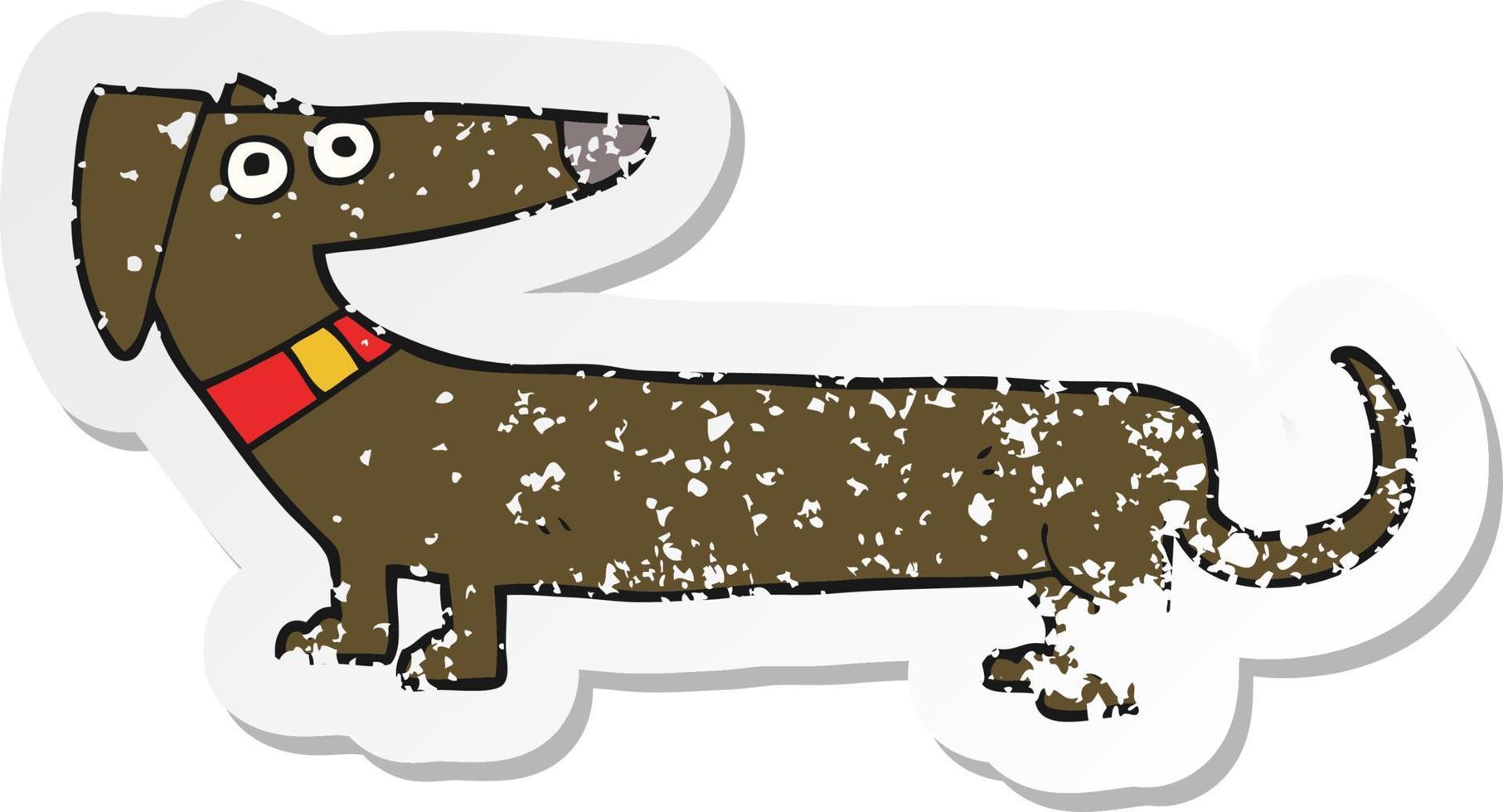 retro distressed sticker of a cartoon sausage dog vector