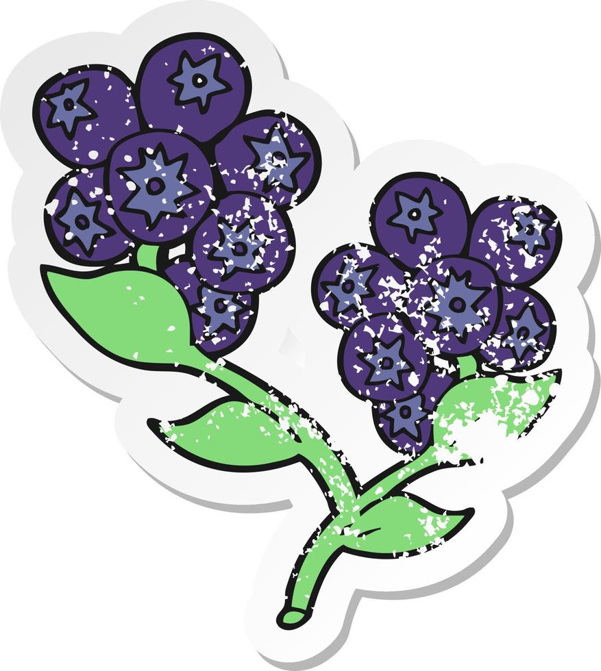 retro distressed sticker of a cartoon blueberries vector