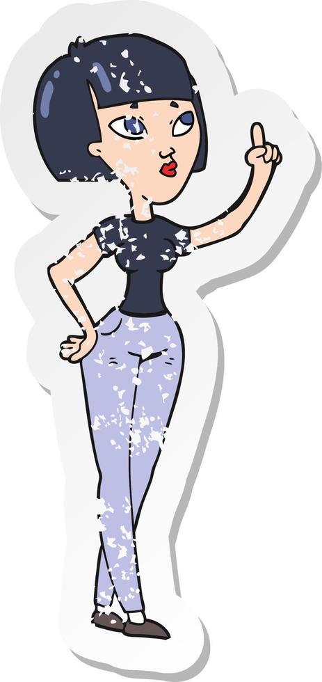 retro distressed sticker of a cartoon woman asking question vector