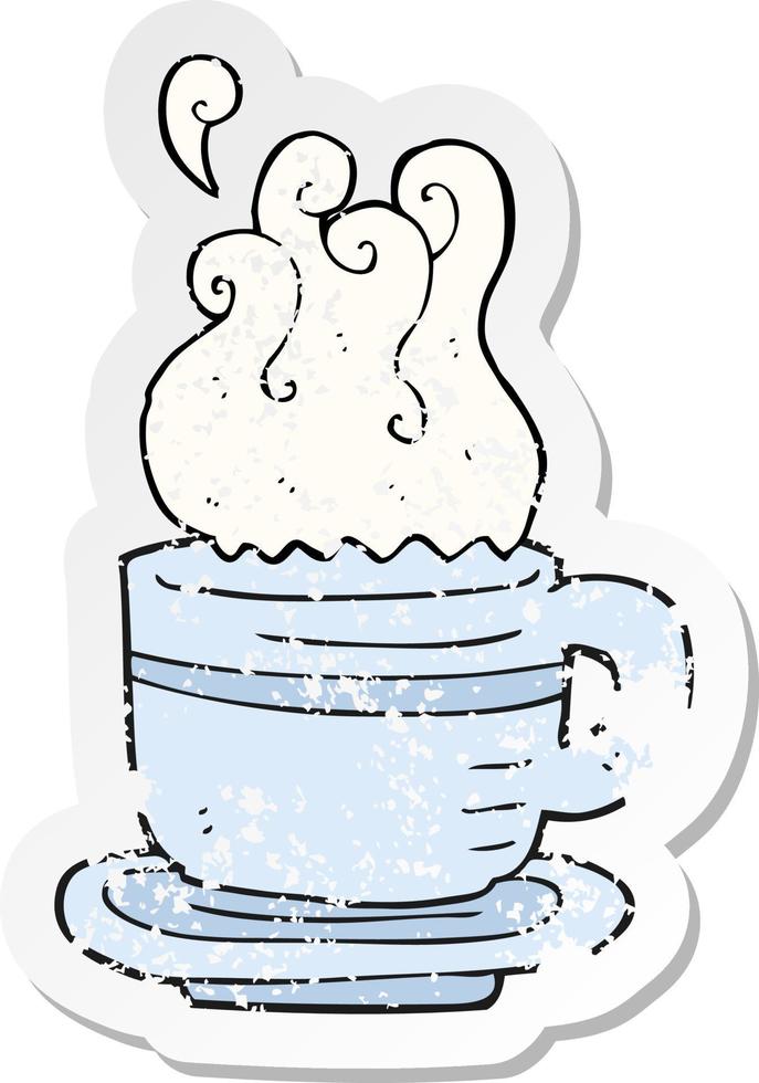 retro distressed sticker of a cartoon cup and saucer vector