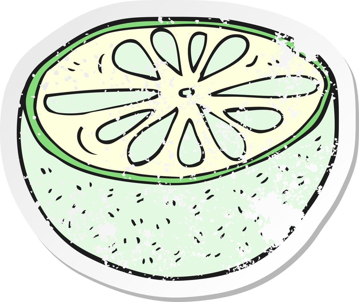 retro distressed sticker of a cartoon half melon vector