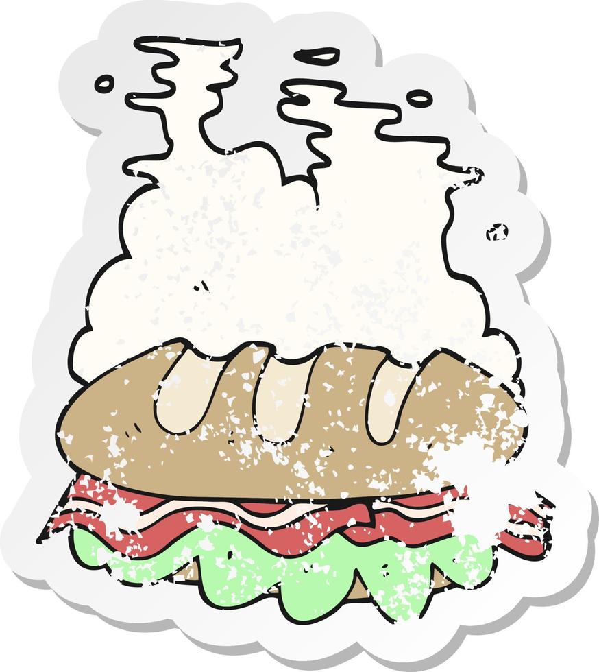 retro distressed sticker of a cartoon huge sandwich vector
