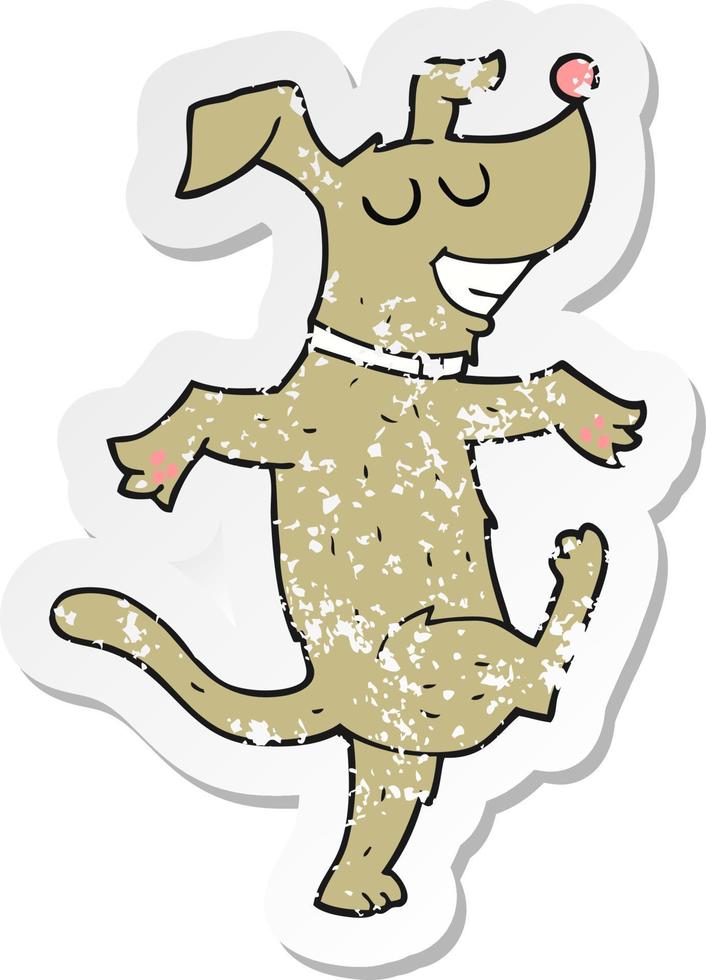 retro distressed sticker of a cartoon dancing dog vector