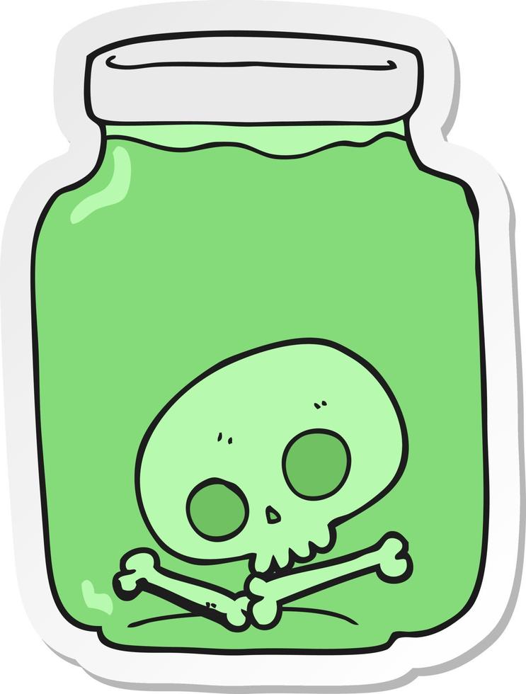 sticker of a cartoon jar with skull vector