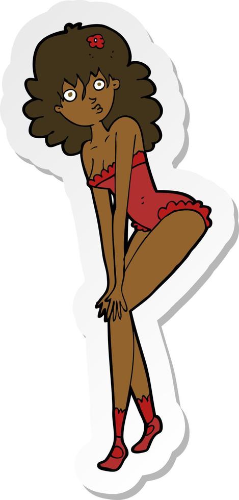 sticker of a cartoon woman in lingerie vector