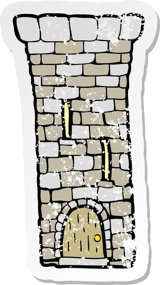 pegatina retro angustiada de una torre de castillo antigua de dibujos animados vector