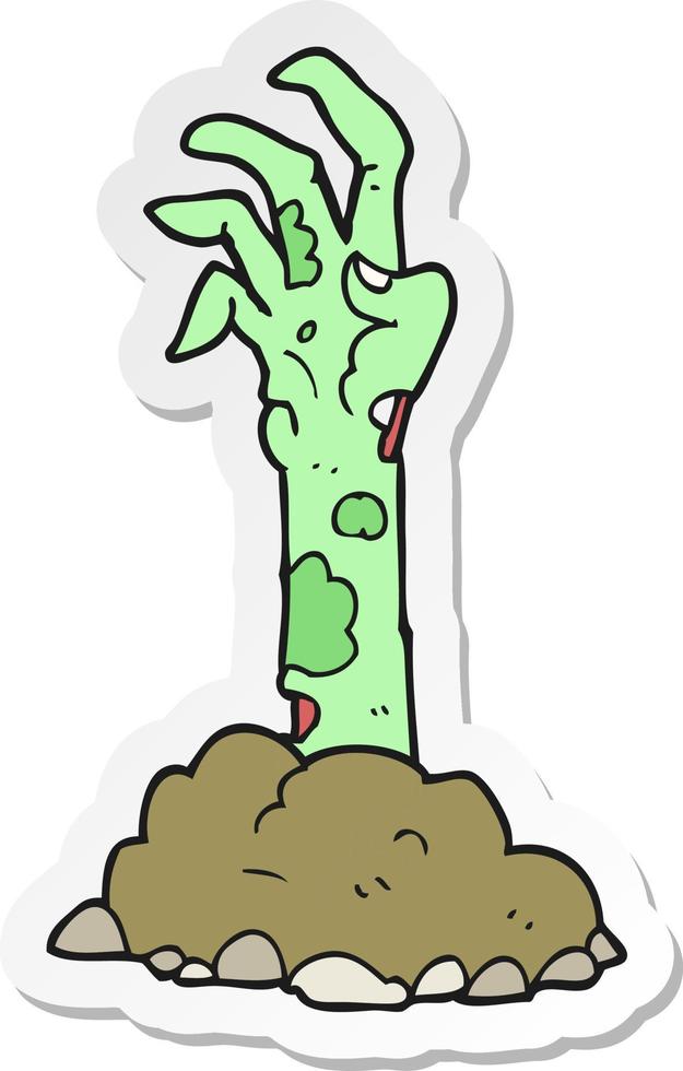 sticker of a cartoon zombie hand rising from ground vector