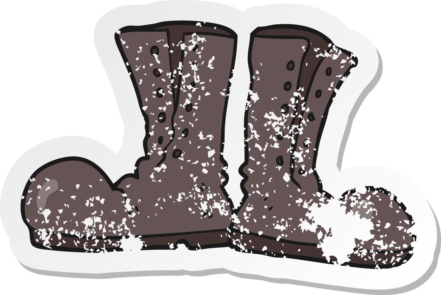 retro distressed sticker of a cartoon shiny army boots vector