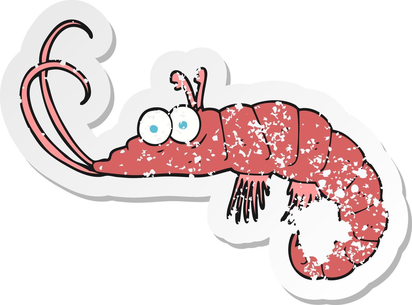 retro distressed sticker of a cartoon shrimp vector