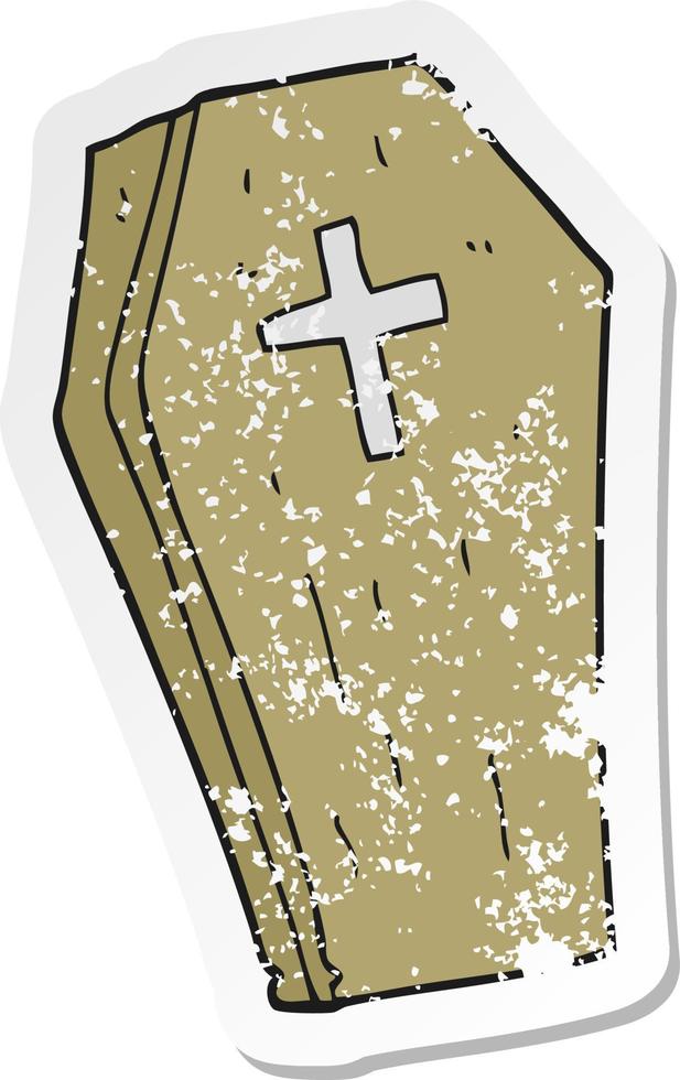 retro distressed sticker of a cartoon spooky coffin vector
