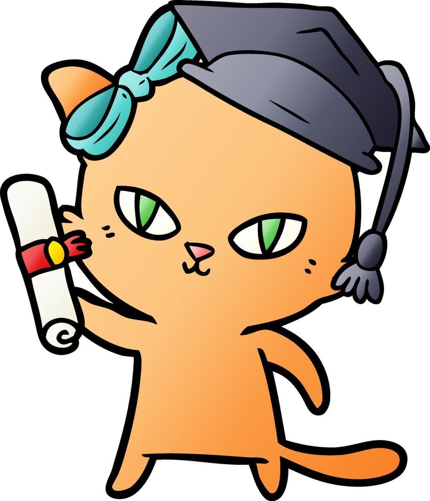 lindo gato de dibujos animados que se gradúa vector