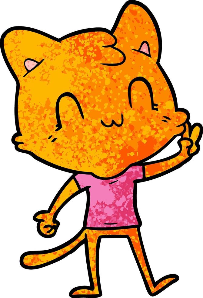 cartoon happy cat giving peace sign vector