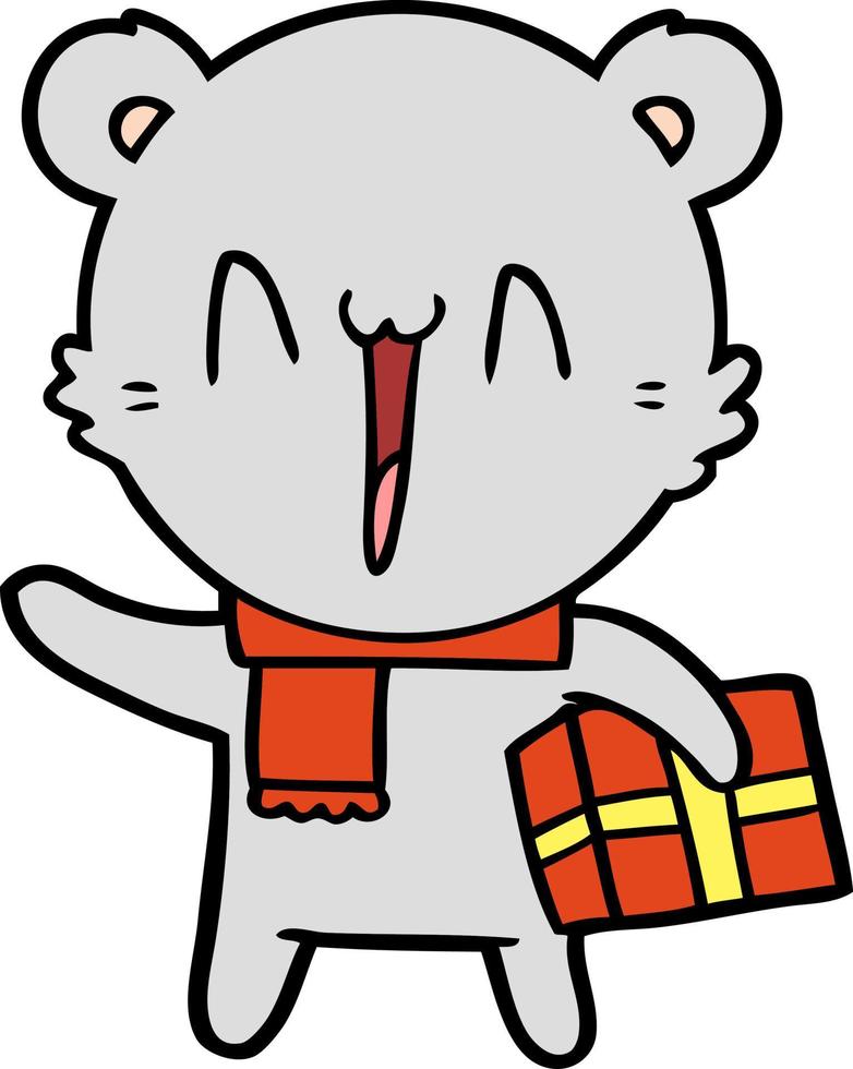 bear cartoon chraracter with present vector