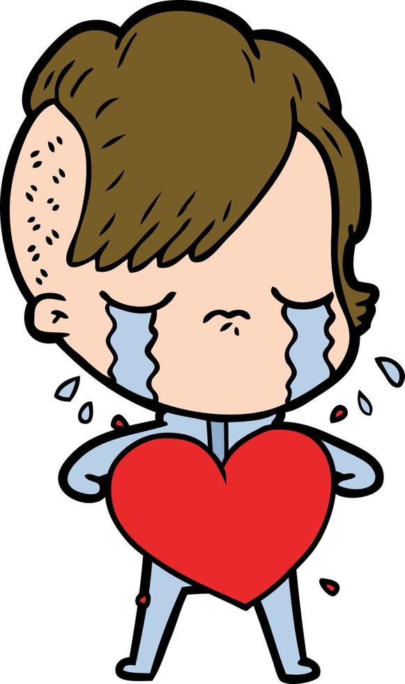 niña llorando de dibujos animados con corazón de amor vector