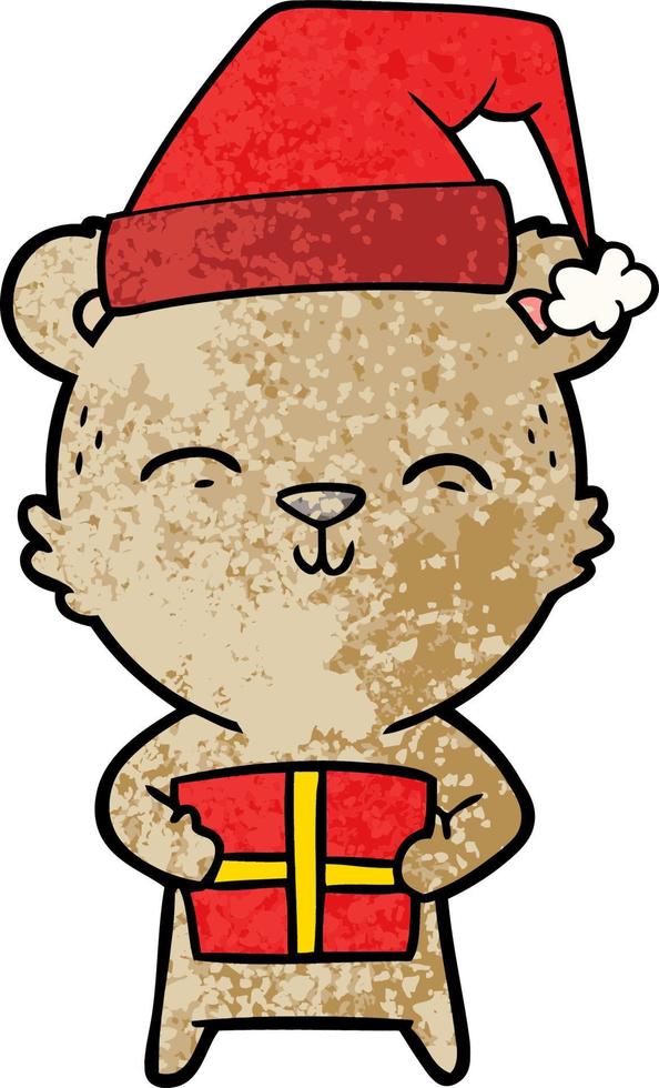 happy cartoon bear with gift vector