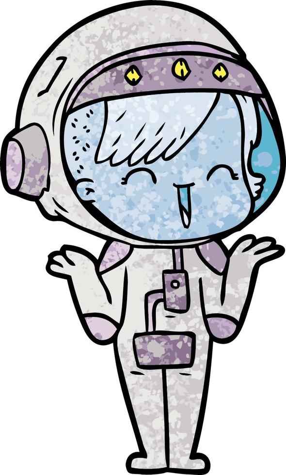 niña espacial de dibujos animados feliz encogiéndose de hombros vector