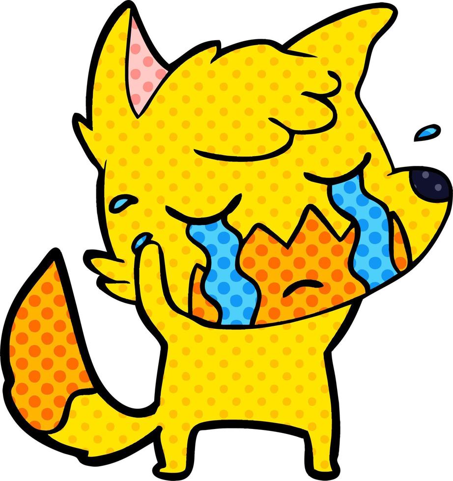 sad little fox cartoon character vector