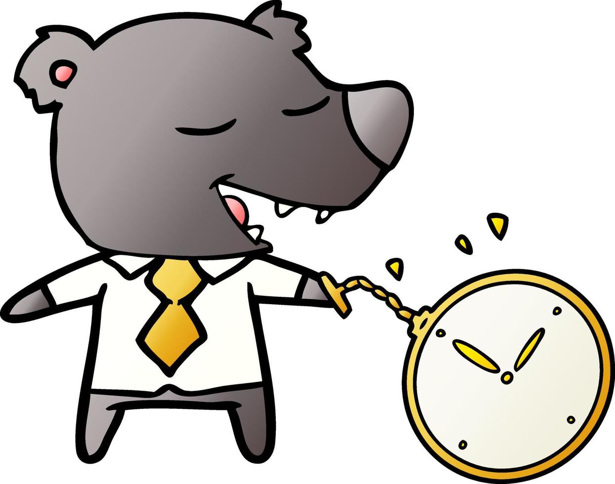 cartoon bear wearing shirt and tie holding watch vector