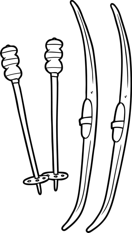 cartoon skis and poles vector