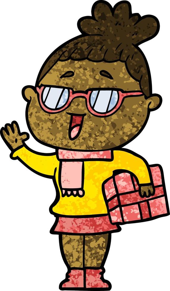 cartoon happy woman wearing spectacles vector