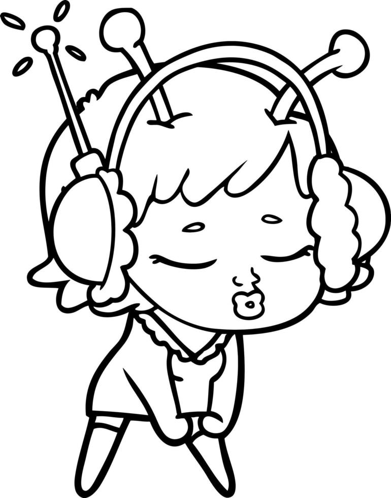 cute alien girl listening to music vector