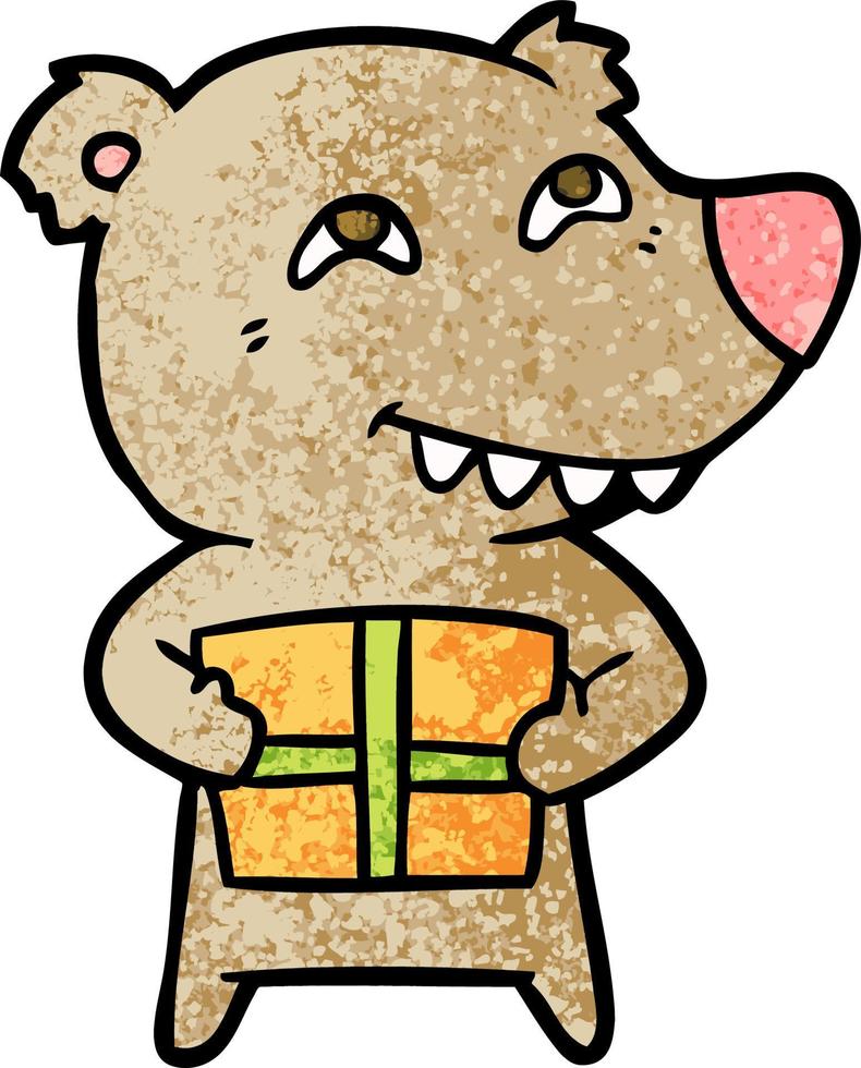 cartoon bear with present vector