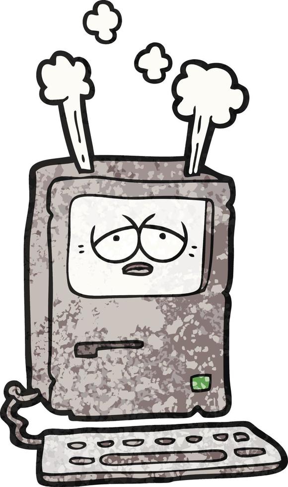 cartoon tired computer overheating vector