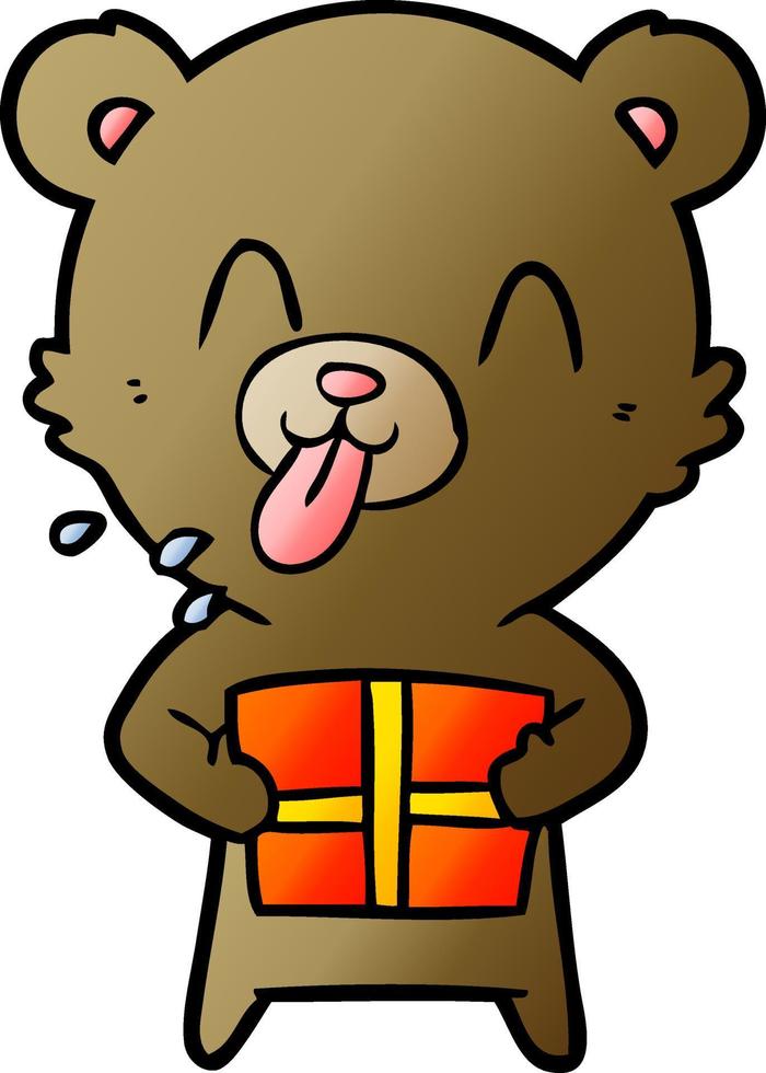 bear cartoon chraracter with present vector