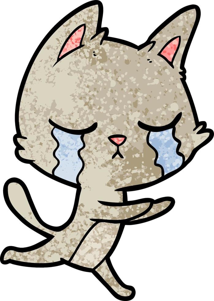 crying cartoon cat running vector