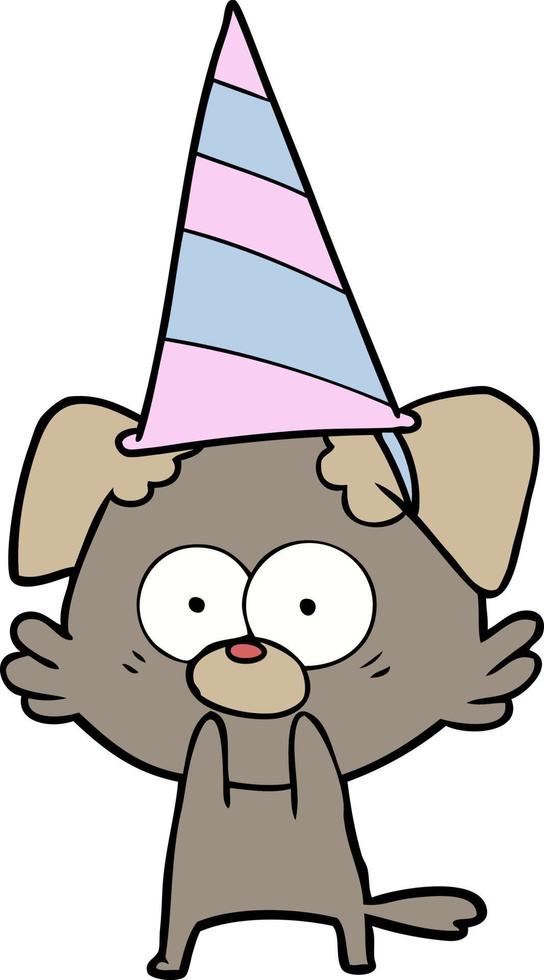 nervous dog cartoon in party hat vector