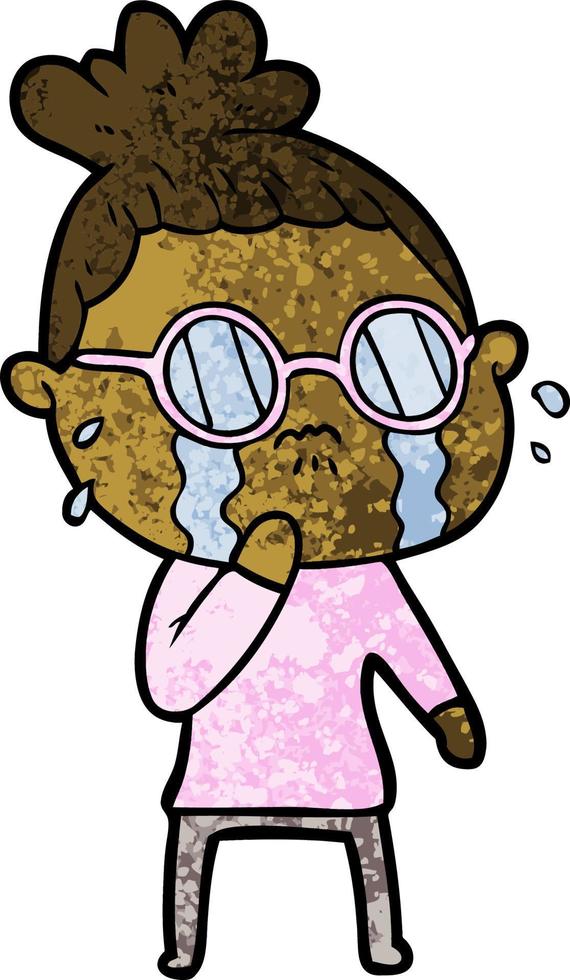 cartoon crying woman wearing spectacles vector
