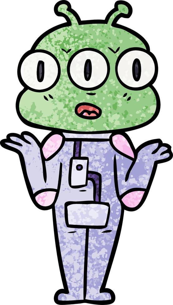 cartoon three eyed alien shrugging vector