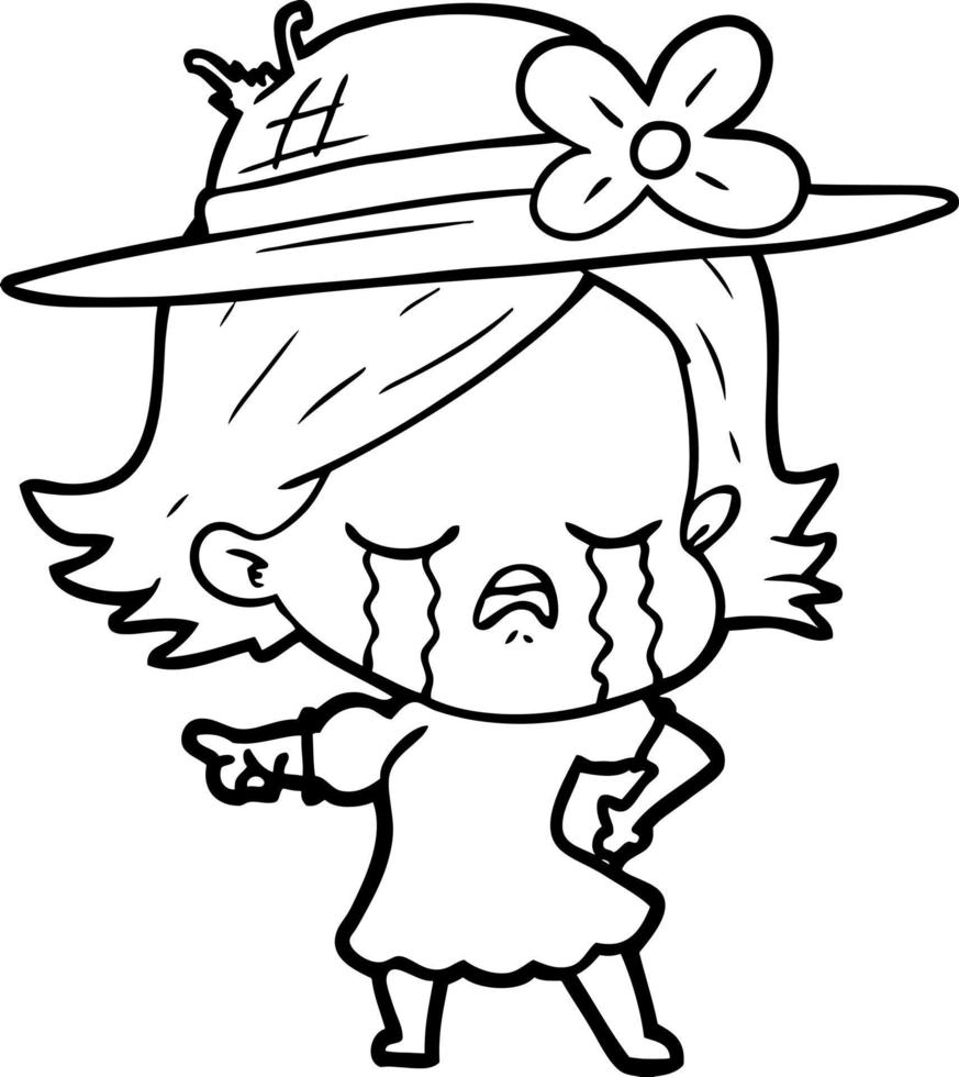 cartoon girl crying and pointing vector