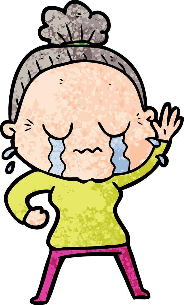 cartoon old woman crying and waving vector